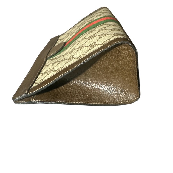 Authentic Vintage Gucci GG Brown & Beige Sherry Line Green/Red Clutch Bag - Picture 4 of 11